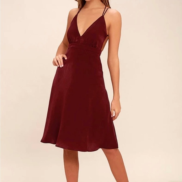 - - Lulús Wine Red Midi Dress - Picture 1 of 8